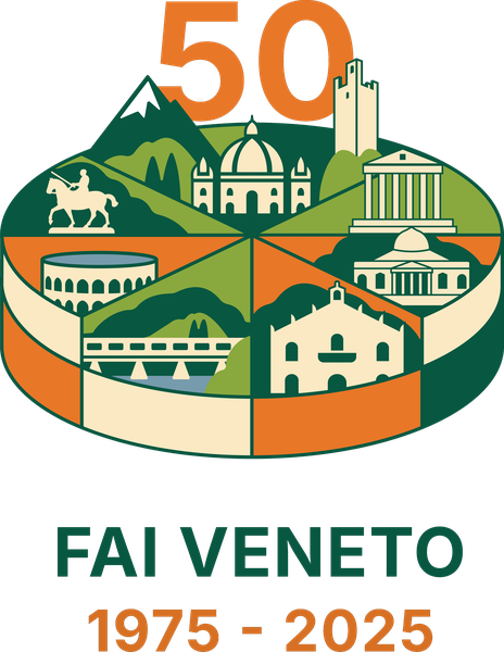 Logo FAI Veneto 50° Anniversario — torta isometrica con monumenti veneti